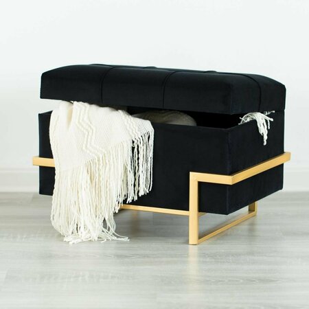 KD AMERICANA 14 x 20 x 14 in. Rectangular Velvet Storage Ottoman with Gold Legs, Black KD2641650